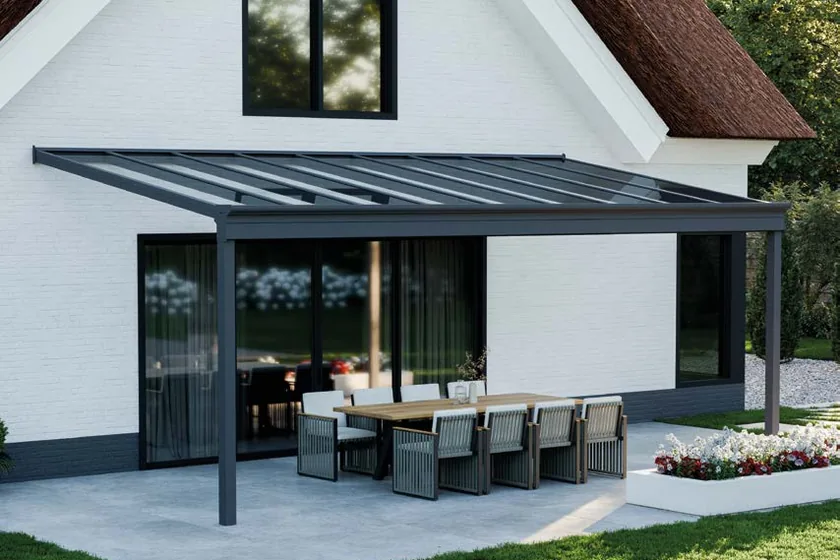Deponti Pigato Plus: breite Terrassenüberdachung auf nur zwei Pfosten