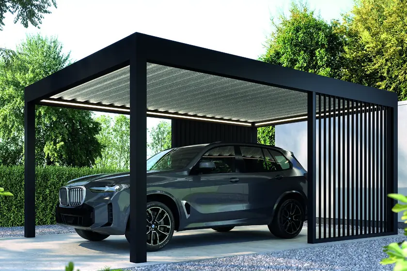 Deponti Pinela Carport: Carport mit Stahldach und seitlichem Lamellenelement