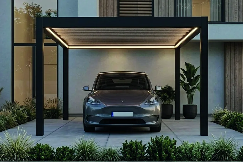 Deponti Pinela Delight Carport: Carport mit Lamellendach und beleuchtetem Innenraum